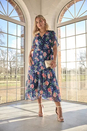 Yours Floral Metallic Wrap Dress