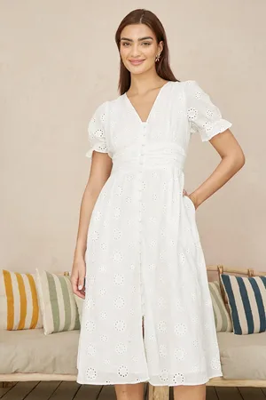 Yumi Cotton Broderie Anglaise Midi Button Up Dress