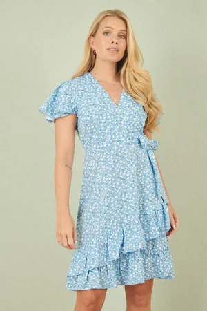Yumi Ditsy Floral Wrap Frill Dress