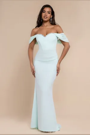 Goddiva Off The Shoulder Draped Sleeve Maxi Dress With Diamante Neckline
