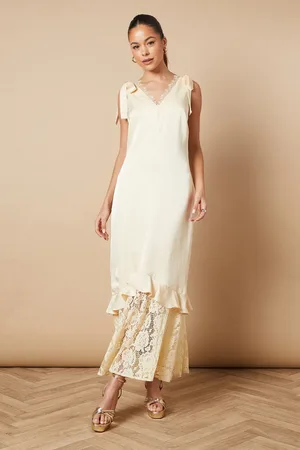 Oasis Satin Lace Tie Shoulder Maxi Dress