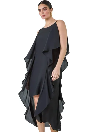 Ariella Dipped Hem Ruffle Detail Midi Dress
