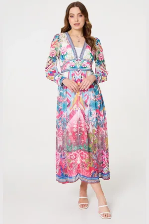 Izabel London Floral Long Sleeve Empire Maxi Dress