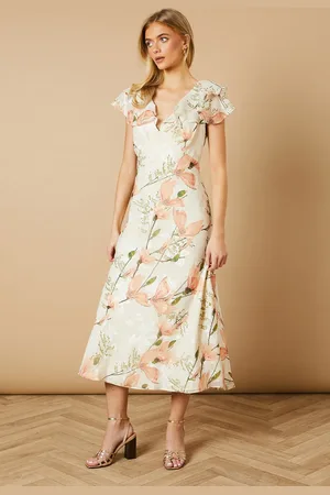 Oasis Floral Satin Burnout Ruffle Midi Dress