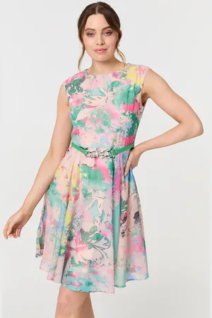 Izabel London Printed Sleeveless Short Skater Dress