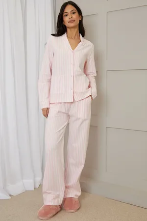 Threadbare Striped Long Button-Through Pyjama Set
