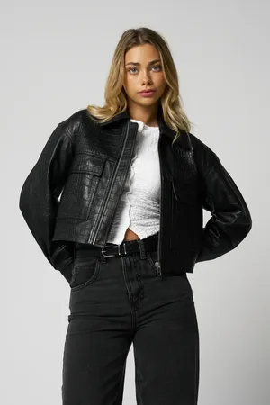 Barneys Originals Crocodile Print Leather Jacket