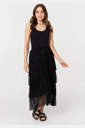 Izabel London Metallic Textured Tiered Midi Skirt