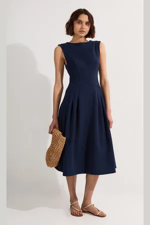 Karen Millen Compact Stretch Open Back Full Skirted Tailored Midi Dress