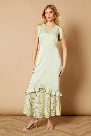 Oasis Satin Lace Tie Shoulder Maxi Dress