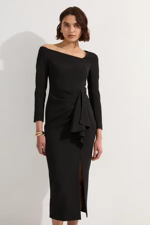 Karen Millen Stretch Crepe Asymmetric Neckline Draped Maxi Dress