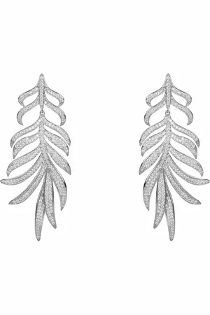 Latelita Feathered Leaf Statement Drop Earrings Silver