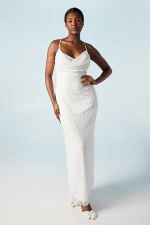 Coast Cowl Neck Beaded And Pearl Column Bridal Midi Dress