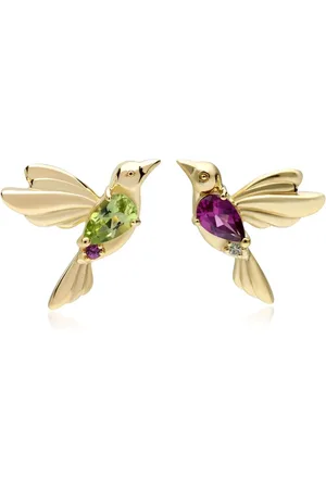 Gemondo ECFEW™ Creator Mismatched Peridot & Rhodolite Hummingbird Stud Earrings In Sterling Silver