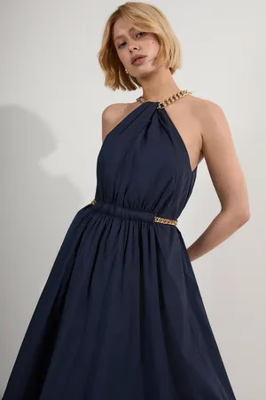 Karen Millen Petite Cotton Poplin Chain Halter Woven Maxi Dress