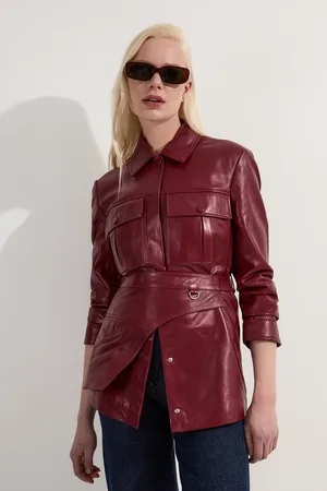 Karen Millen Leather Safari Jacket With Detachable Wrap Belt Detail