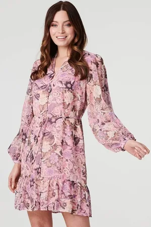 Izabel London Floral Long Puff Sleeve Shirt Dress