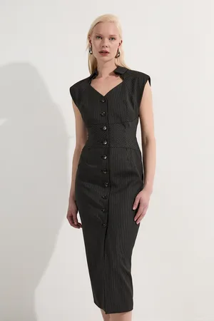 Karen Millen Pinstripe Corseted Tailored Pencil Midi Dress