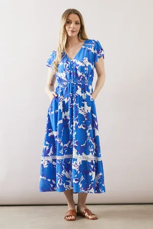 wallis Floral Button Detail Lace Trim Midaxi Dress