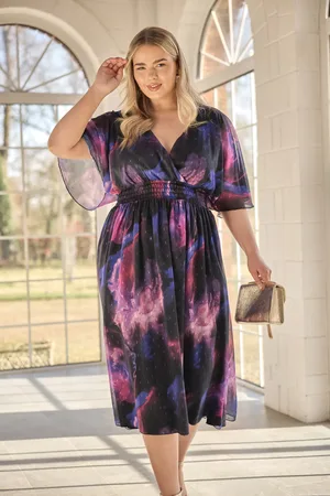Yours Abstract Print Metallic Midi Dress