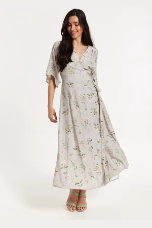 Liquorish Floral Print Kimono Wrap Maxi Dress