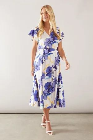 wallis Petite Printed Flare Sleeve Midi Dress