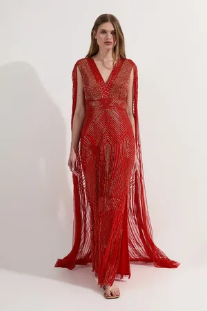 Karen Millen Premium Embellished Caped Maxi Dress