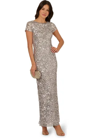 Adrianna Papell Beaded Mesh Long Dress