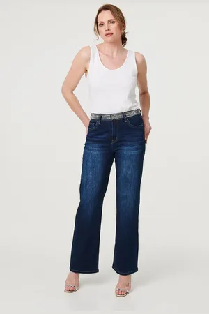 Izabel London Diamante Stud High Waist Straight Jeans