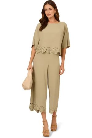 Adrianna Papell Emroidered Airflow Dolman Sleeve Shirt And Pull On Pant Set