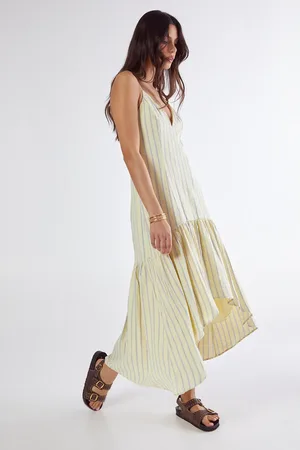 NASTY GAL Textured Stripe Dipped Hem Maxi Dress