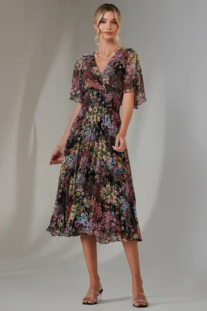 Jolie Moi Floral Print Chiffon Pleated Dress
