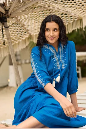 Weird Fish Arles Cotton Embroidered Double Cloth Dress