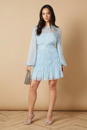 Oasis Ruched Waist Mesh Insert Mini Dress