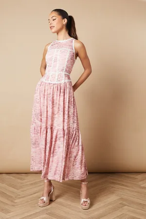 Oasis Printed Stud Embellished Trim Maxi Dress