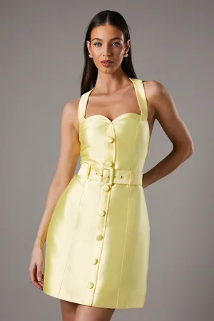 Coast Halter Twill Button Mini Dress