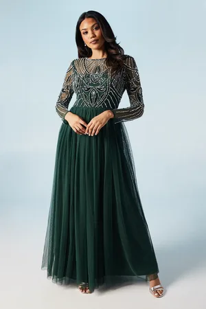 Coast Pearl and Bead Embellished Long Sleeve Tulle Bridesmaids Dress