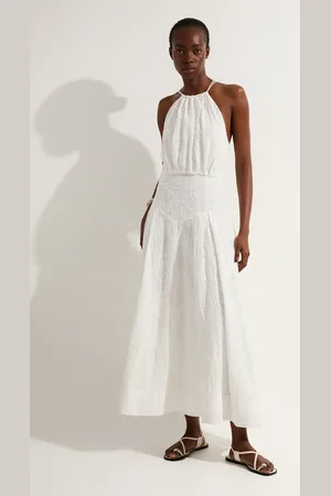 Karen Millen Cotton Broderie Strappy Halter Neck Woven Maxi Dress
