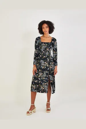 Monsoon Floral Square Neck Split Jersey Dress
