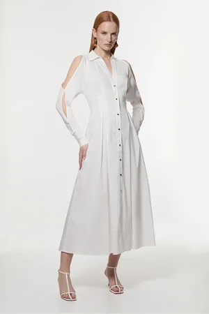 Karen Millen Cotton Poplin Woven Maxi Shirt Dress