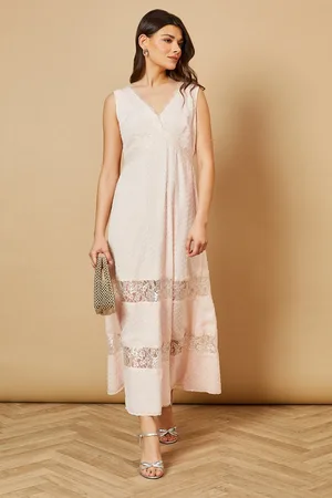 Oasis Dobby Chiffon Lace Insert Midi Dress