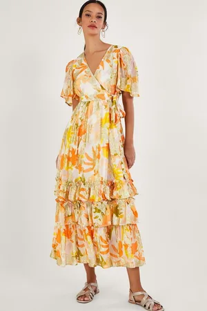 Monsoon Willow Metallic Print Wrap Dress with Sustainable Viscose