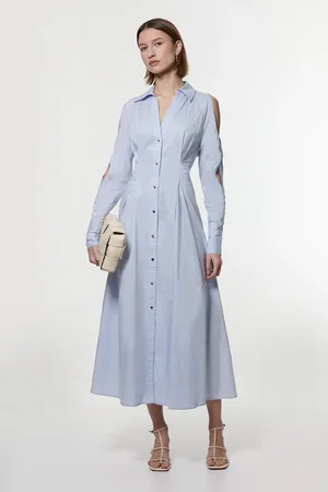 Karen Millen Cotton Poplin Woven Maxi Shirt Dress