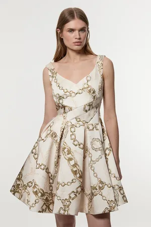 Karen Millen Structured Viscose Satin Chain Print Tailored Prom Mini Dress