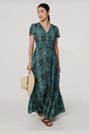 Izabel London Mosaic Print Short Sleeve Smock Maxi Dress