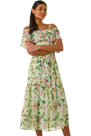 Roman Floral Print Bardot Midi Dress
