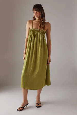 warehouse Crushed Satin Strappy Midi Dress