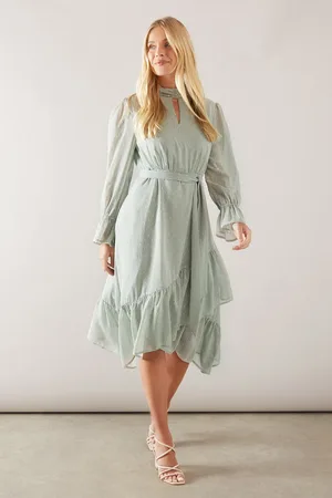 wallis Petite Glitter Dobby High Neck Ruffle Midi Dress