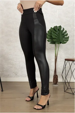 Azura Exchange Leather Panel Patchwork High Waist Leggings Women