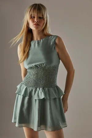 warehouse Organza Shirred Waist Sleeveless Mini Dress